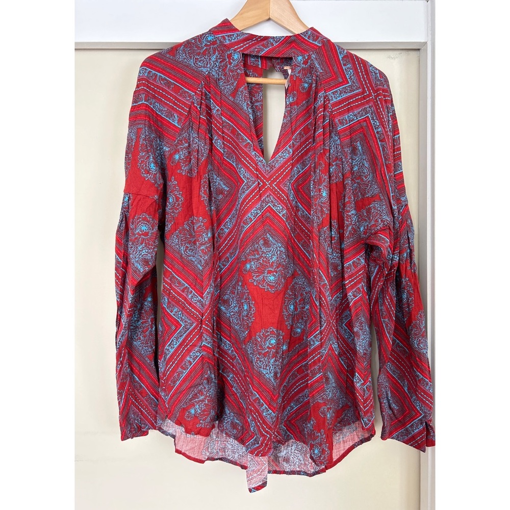 Free People Red and Blue Walking on a Dream Tunic